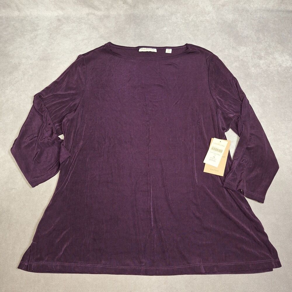 Coldwater Creek 1X 16w-18w Purple Blouse Top Boat Neck Acetate Spandex